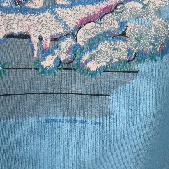 VTG Kitty Cat Lady Sweatshirt Sz XL Blue Grannycore Puffy Paint Collared 90s - Picture 3 of 7